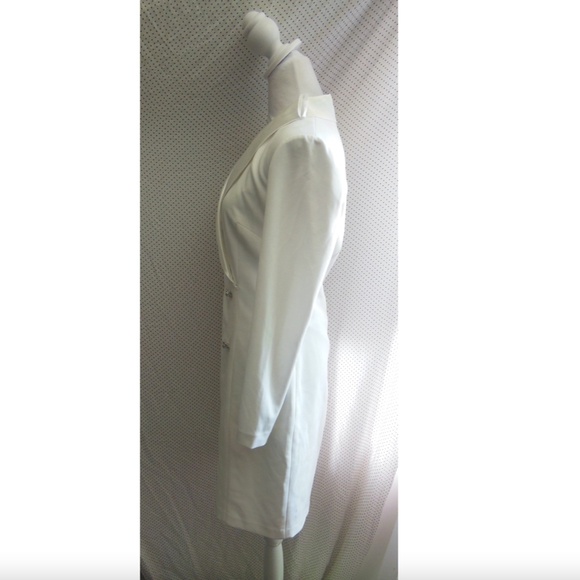 NEW ELIZA J White CREPE Tuxedo BLAZER Satin LAPEL Pearl Button SHEATH DRESS 8 - Picture 8 of 10
